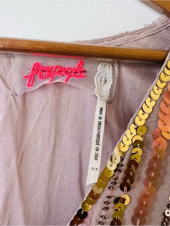 Free People Dress Mini Sequin V-Neck Blush Rose - Picture 4 of 9